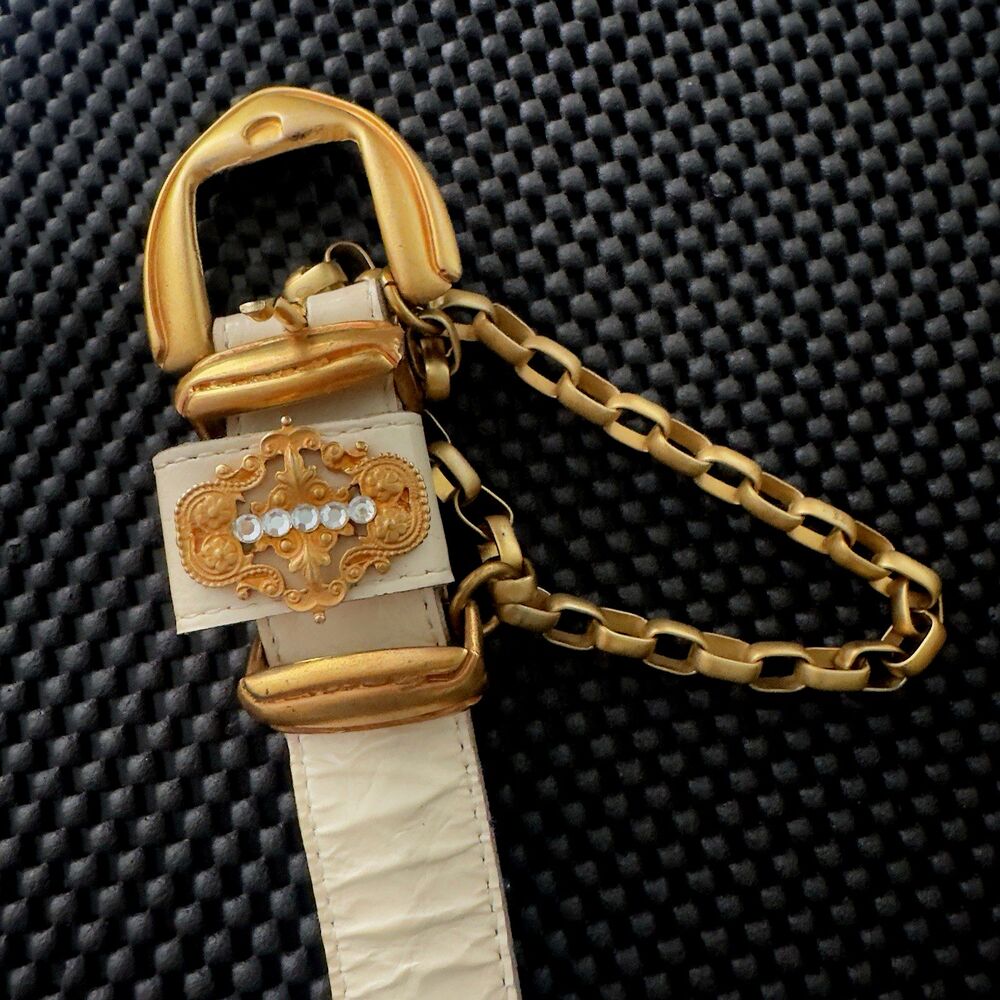 Vintage 1992 Leather Rock Inc 8214 Cream Leather Raffia Beaded Belt S USA
